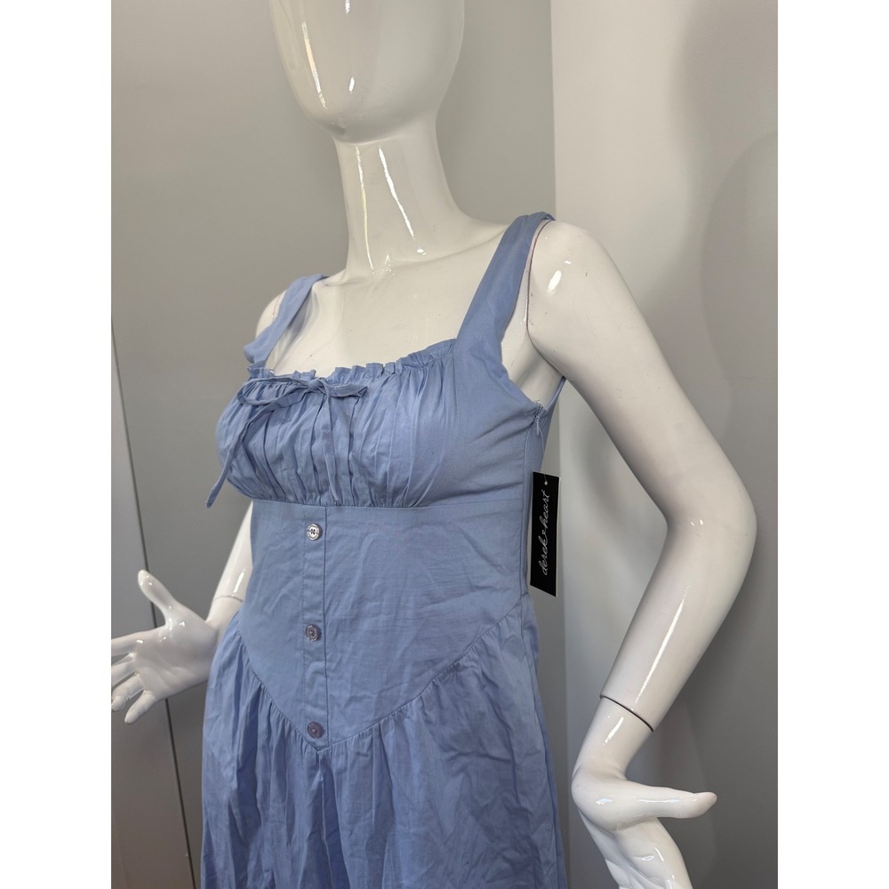 Derek Heart Women's Blue Cotton Maxi Dress Bow Front Smocked Back Sleeveless M - Picture 6 of 10